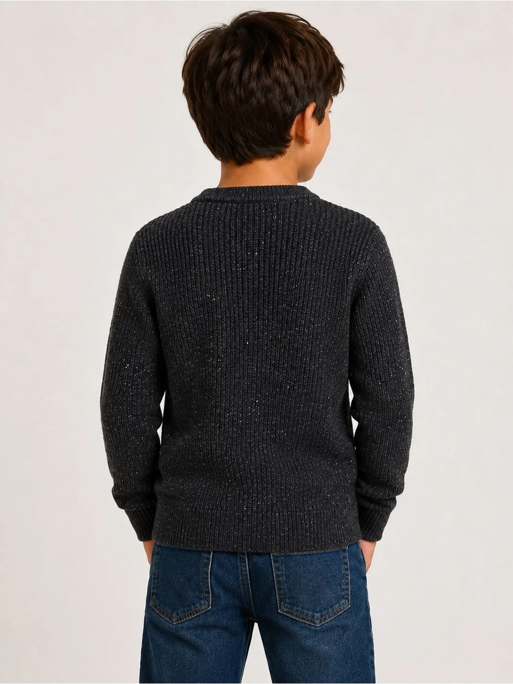 GAP Kids Waffle Knit Crewneck Sweater Charcoal Gray Cotton Blend Size S 6-7